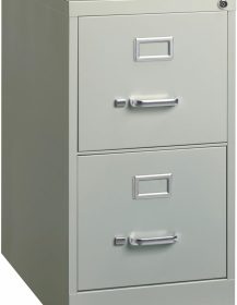 Lorell Fortress Locking Metal File Cabinet, 2-Drawer, 25" x 15" x 28.4", Light Gray