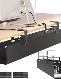[Upgraded] Large Under Desk Cable Management Tray, Cinati Cable Management Under Desk No Drill, 28.4" Fabric Cord Hider for Wire Organizer, Cord Organizer for Office, Home - Supports Up to 30lbs